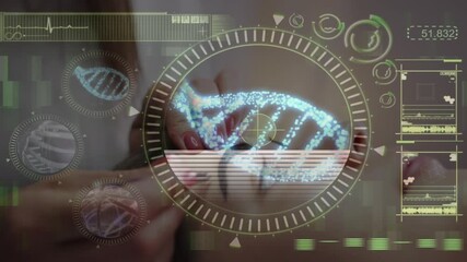 Animation of covid cells and data processing over businessman wearing vr headset - Powered by Adobe