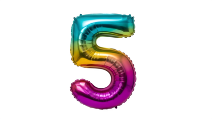 Colorful Rainbow Number 5 Balloon on Black Background for Party Decoration