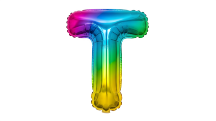 Vibrant Rainbow Letter T Balloon on Black Background