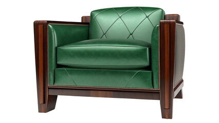 Stunning green leather armchair with wooden frame