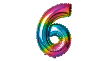 Vibrant Rainbow Number Six Balloon on Black Background