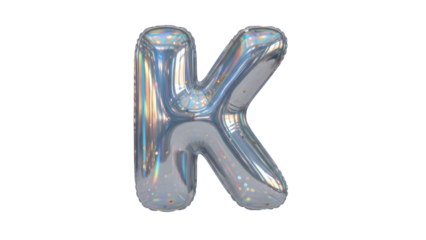 Shiny Silver Letter K Balloon Isolated on Black Background