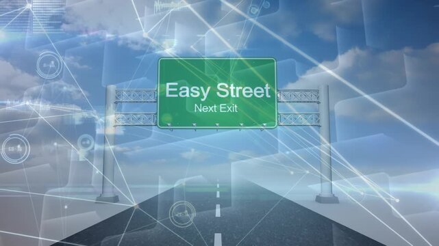 Animation of network of connections with icons over green road sign