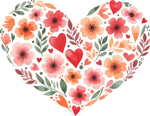 Heart shaped floral pattern with colorful flowers and leaves design