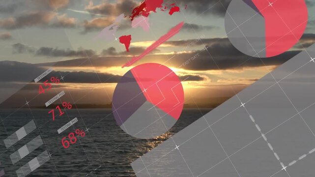 Animation of rotating globe over moving light apron holding space