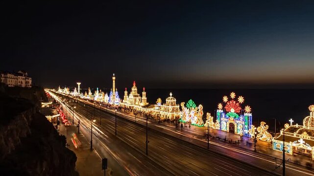 Blackpool (The Illuminations) Promenade Traffic Time-Lapse 4K Video