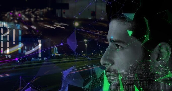 Animation of network of connections with padlock security icons over binary coding