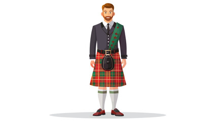 Man in Traditional Scottish Kilt and Suit
