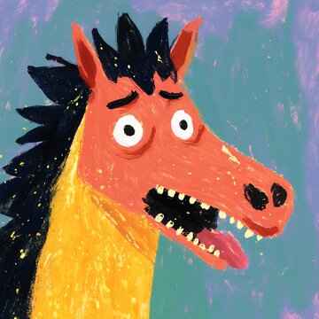 goofy cartoon horse with expressive face