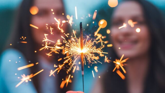 Friends celebrating with sparkler