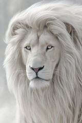 majestic white lion stares intently at the viewer