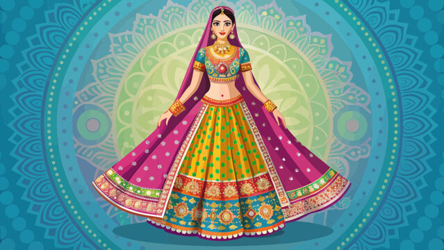 Vibrant Woman in Traditional Indian Ghagra Choli