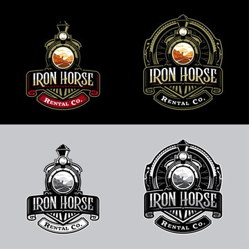 Fully editable vector Logo template with a classic locamotive and old western theme