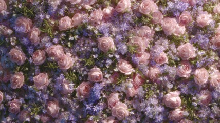 Big collection of different flowers in purple color. AI generated