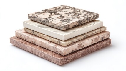 Stack of marble slabs on white background. AI generated