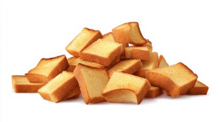 Toasted bread slices piled on white background. AI generated
