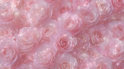 Ethereal pink roses with golden glow. AI generated