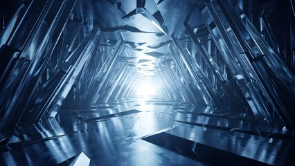 Interior de arquitectura geom&eacute;trica monocrom&aacute;tica abstracta con luces y sombras.