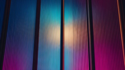 L&iacute;neas verticales abstractas de vibrante luz azul p&uacute;rpura y verde azulado crean un fondo digital futurista texturizado