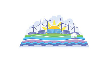 Sustainable Energy Landscape with Wind Turbines and Solar Panels, Generative AI.