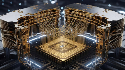 The intricate core of next-generation quantum computing architecture, showcasing advanced processor technology for a digital future