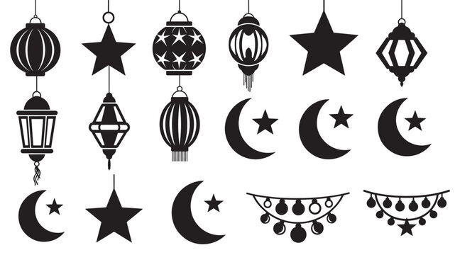 Ramadan Decorations with Lanterns, Stars, and Moons