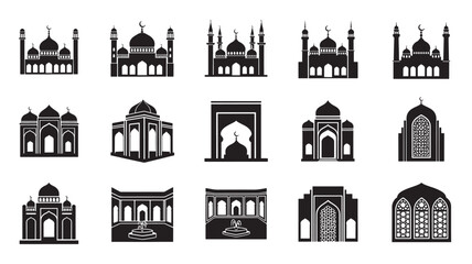 Fototapeta premium Taj Mahal Silhouette Icons Set