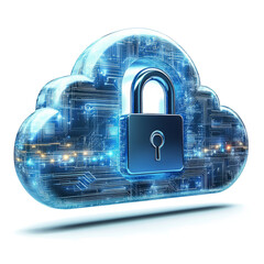 3d cloud with lock icon, on a transparent background.