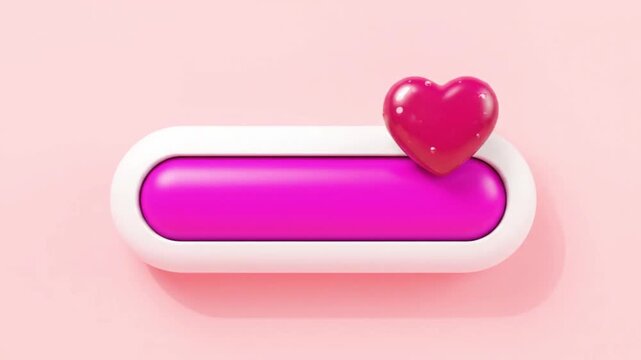 Captivating 3D love heart progress bar in vibrant pink, symbolizing social media engagement, online likes, affection, and application status or emotional loading