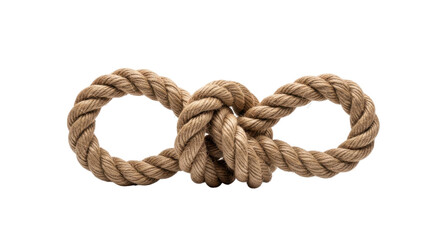 Obraz premium Thick brown rope tied in an infinity symbol knot on black background image