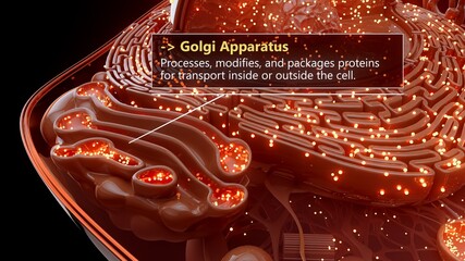 3D illustration of the Golgi apparatus processing proteins