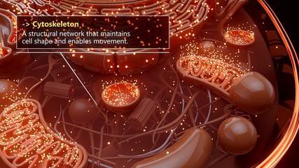3D illustration of the cytoskeleton with microtubules and filaments