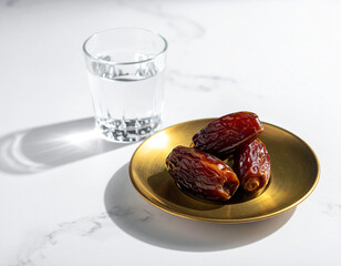 Sweet dates and refreshing water ready for breaking fast or a healthy snack