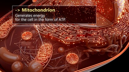 3D illustration of a mitochondrion producing cellular energy