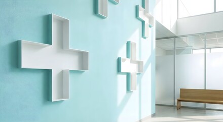 Abstract Medical Cross Wall Decoration in Healthcare Interior