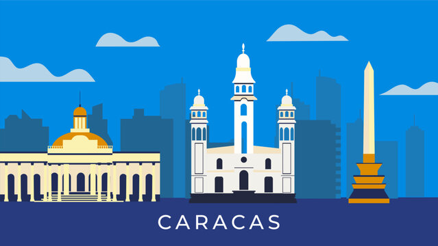 Caracas Venezuela travel background flat illustration