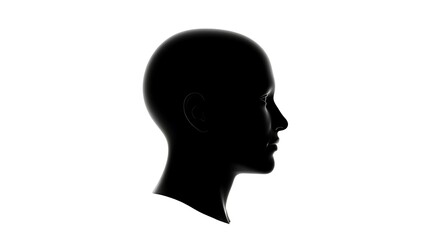 Black profile silhouette of a human head isolated on a white background, concept of identity and psychology.

