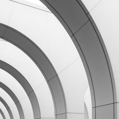 Fototapeta premium Abstract circular architectural interior with concentric arches and shadows.