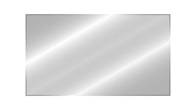 Realistic transparent shiny rectangular glass panel with light glare and reflection overlay effect. Clear glossy vector glass plate isolated on empty background 16:9 ratio gradient glass illustration.