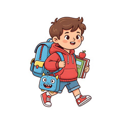 Happy school boy wearing backpack and waving hand with confident smile isolated on clean background education and childhood concept