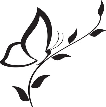 Elegant black butterfly perched on a delicate floral branch illustration