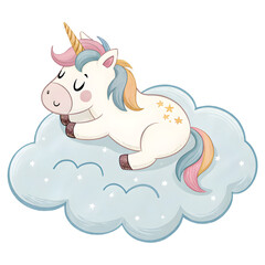 Obraz premium Unicorn resting on cloud
