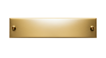 Brushed brass rectangular plaque with rounded corners and screws on black gold metal