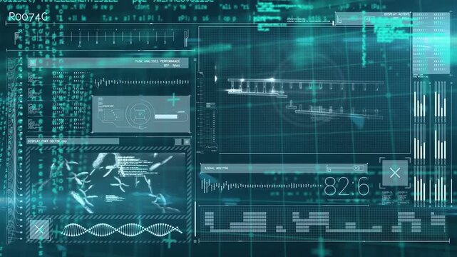 Animation of data processing and dna strand spinning