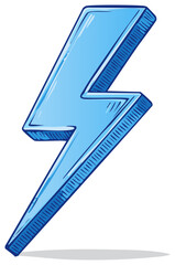 Hand-drawn blue lightning bolt symbol with energetic stroke and shadow
