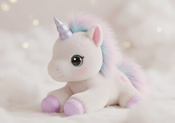 Fototapeta premium Soft white unicorn plush toy