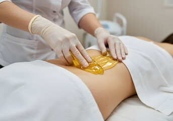Woman receiving back waxing treatment