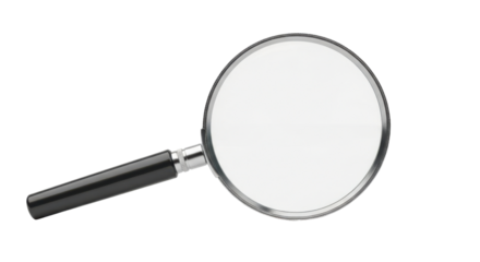 Magnifying glass with black handle and silver rim on black background lens tool
