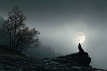 Werewolf howling at the full moon
