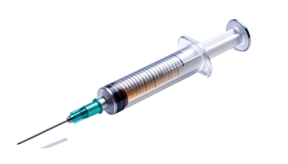 Medical Syringe With Needle and Amber Liquid Isolated on Transparent Background for Healthcare Vaccination and Pharmaceutical Concepts and illustrations